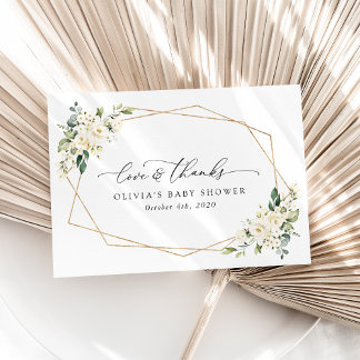 White Flowers, Cream Flowers, Boho, Baby Shower Thank You Card