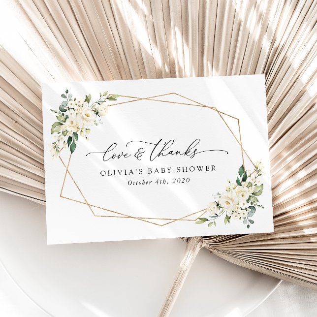 White Flowers, Cream Flowers, Boho, Baby Shower Thank You Card (Creator Uploaded)