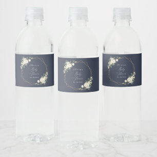 White Flowers, Cream Flowers, Boho, Baby Shower Water Bottle Label