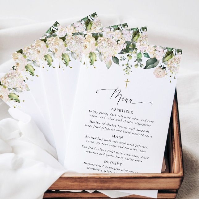 White Flowers, Cream Flowers, Boho, Baptism Menu (Creator Uploaded)