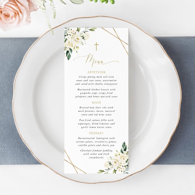 White Flowers, Cream Flowers, Boho, Baptism Menu (Creator Uploaded)