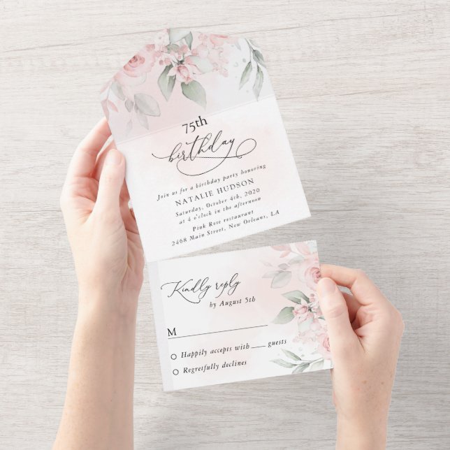 White Flowers, Cream Flowers, Boho, Birthday All In One Invitation (Tearaway)