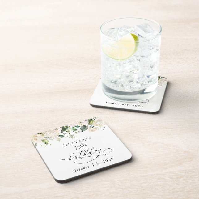 White Flowers, Cream Flowers, Boho, Birthday Coaster (Right Side)