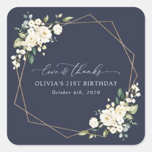 White Flowers, Cream Flowers, Boho, Birthday  Square Sticker