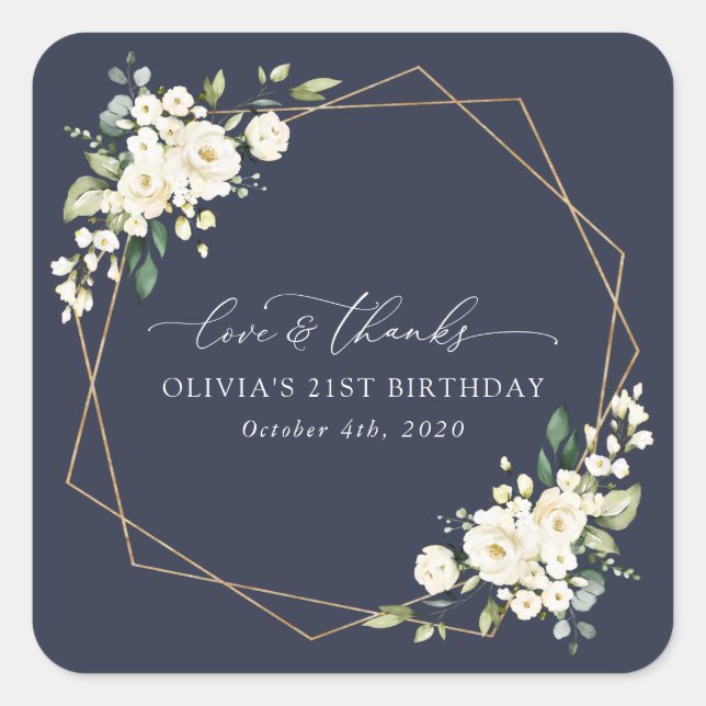 White Flowers, Cream Flowers, Boho, Birthday  Square Sticker (Front)