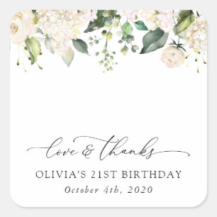 White Flowers, Cream Flowers, Boho, Birthday Square Sticker