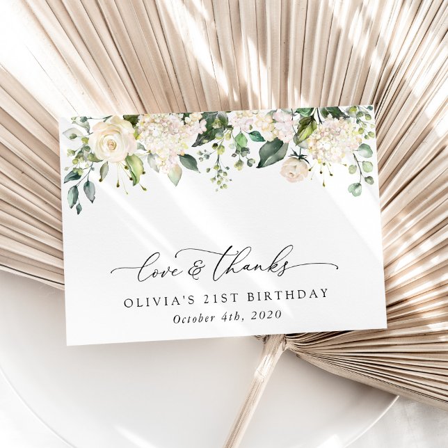 White Flowers, Cream Flowers, Boho, Birthday Thank You Card (Creator Uploaded)