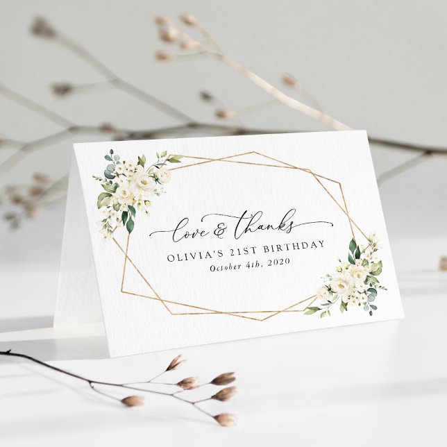 White Flowers, Cream Flowers, Boho, Birthday Thank You Card (Creator Uploaded)