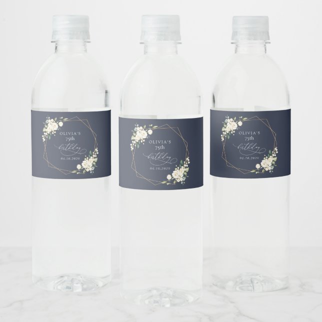 White Flowers, Cream Flowers, Boho, Birthday Water Bottle Label (Bottles)