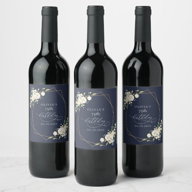 White Flowers, Cream Flowers, Boho, Birthday Wine Label (Bottles)