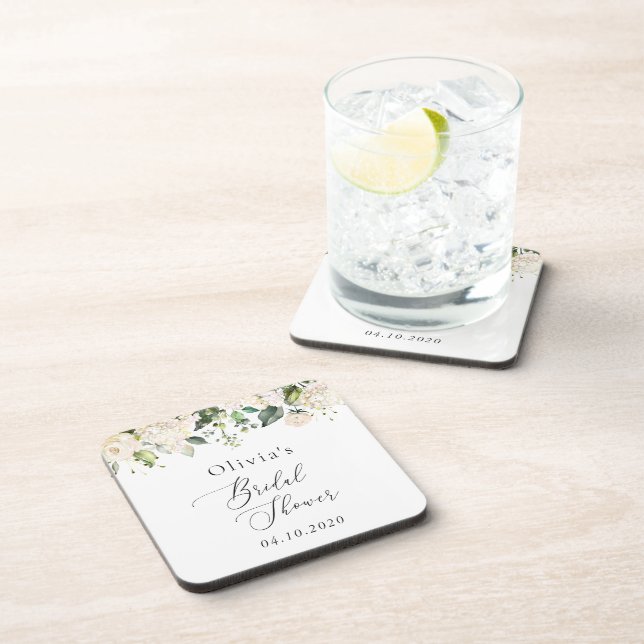 White Flowers, Cream Flowers, Boho, Bridal Shower Coaster (Right Side)