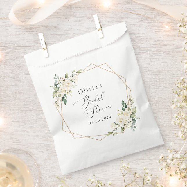 White Flowers, Cream Flowers, Boho, Bridal Shower Favour Bags (Clipped)