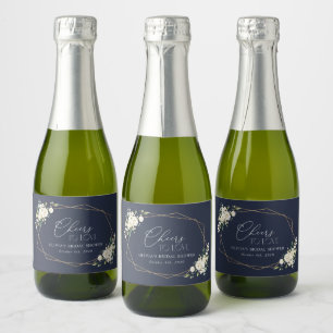White Flowers, Cream Flowers, Boho, Bridal Shower Sparkling Wine Label