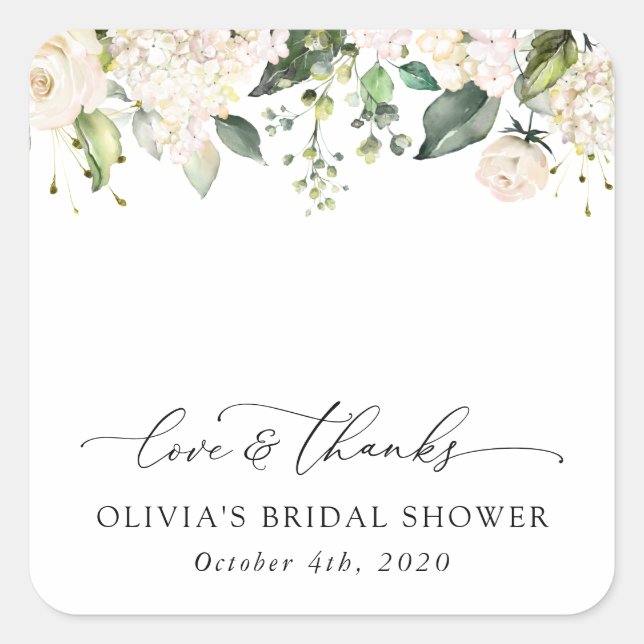 White Flowers, Cream Flowers, Boho, Bridal Shower Square Sticker (Front)