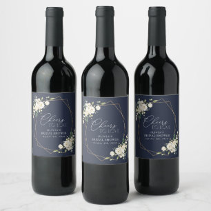 White Flowers, Cream Flowers, Boho, Bridal Shower Wine Label