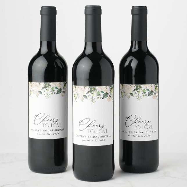 White Flowers, Cream Flowers, Boho, Bridal Shower Wine Label (Bottles)