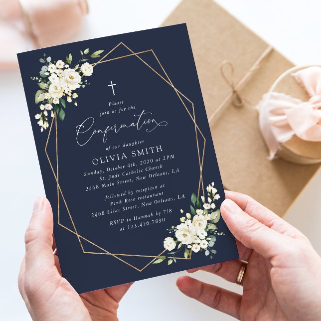 White Flowers, Cream Flowers, Boho, Confirmation Invitation (Creator Uploaded)