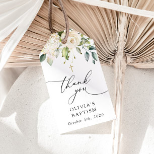 White Flowers, Cream Flowers, Boho, Floral Baptism Gift Tags