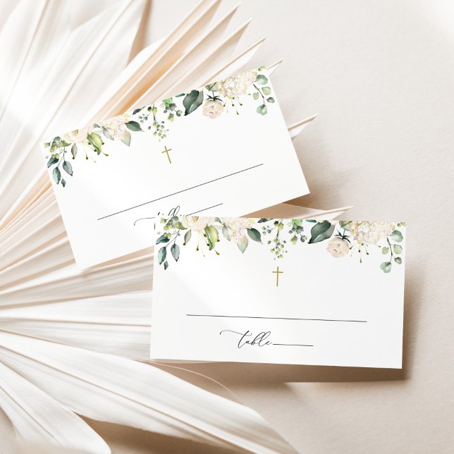 White Flowers, Cream Flowers, Boho, Floral Baptism Place Card (Creator Uploaded)