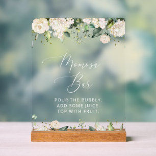 White Flowers, Cream Flowers, Boho, Momosa Bar Acrylic Sign