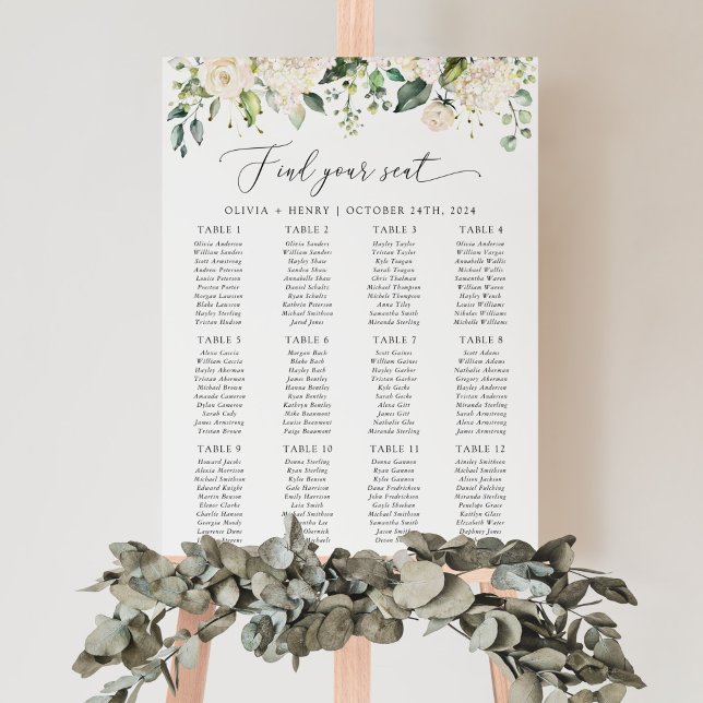 White Flowers, Cream Flowers, Boho, Seating Chart (Creator Uploaded)