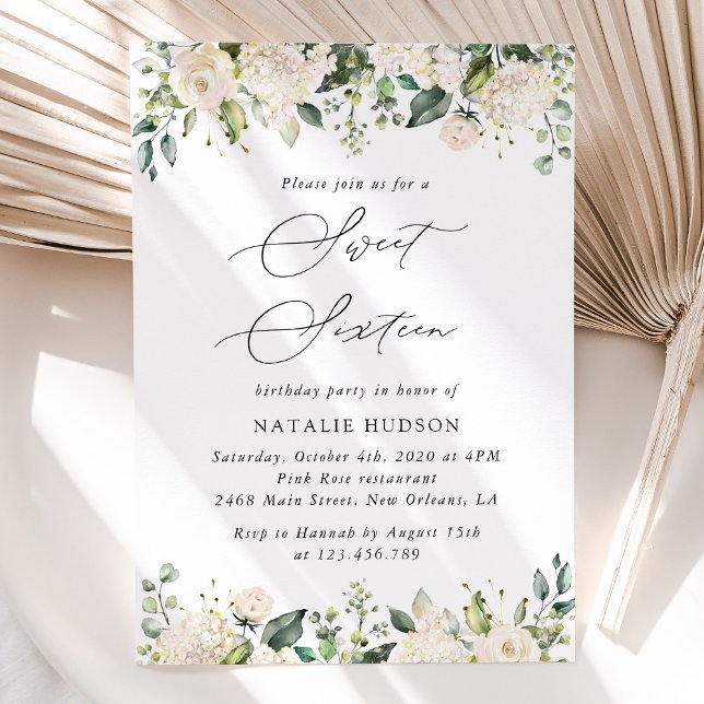 White Flowers, Cream Flowers, Boho, Sweet 16 Invitation (Creator Uploaded)