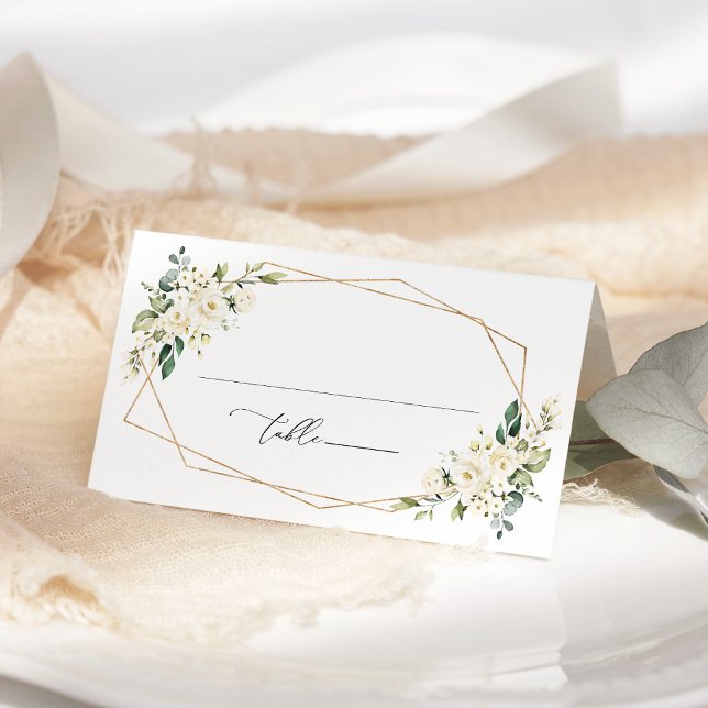 White Flowers, Cream Flowers, Greenery, Wedding Place Card (Creator Uploaded)