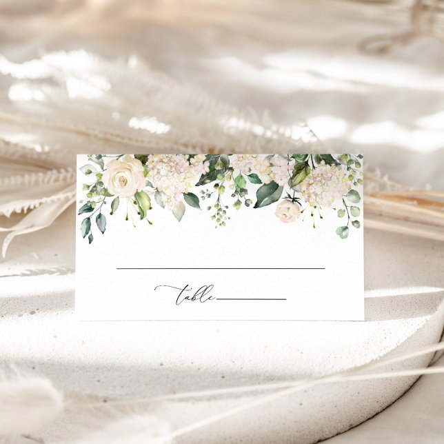 White Flowers, Cream Flowers, Greenery, Wedding Place Card (Creator Uploaded)