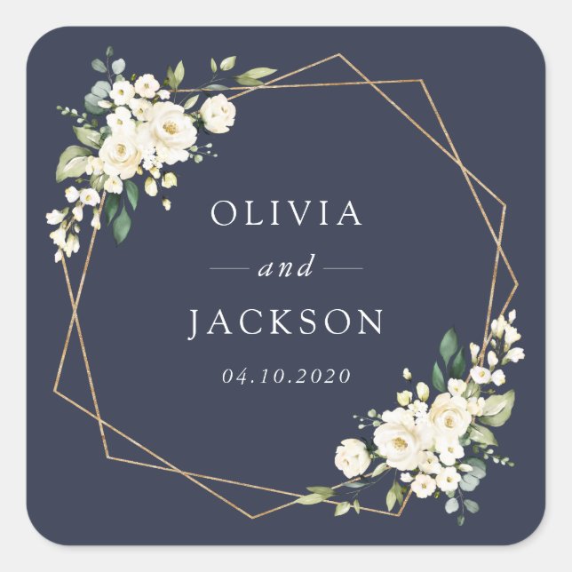 White Flowers, Cream Flowers, Greenery, Wedding Square Sticker (Front)
