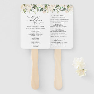 White Flowers, Cream Flowers, Wedding Program Hand Fan