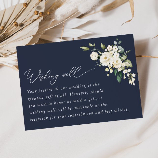 White Flowers, Cream Flowers, Wedding Wishing Well Enclosure Card (Creator Uploaded)