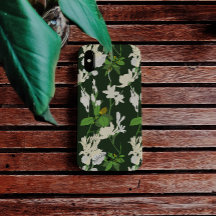 White flowers dark green back iPhone / iPad case