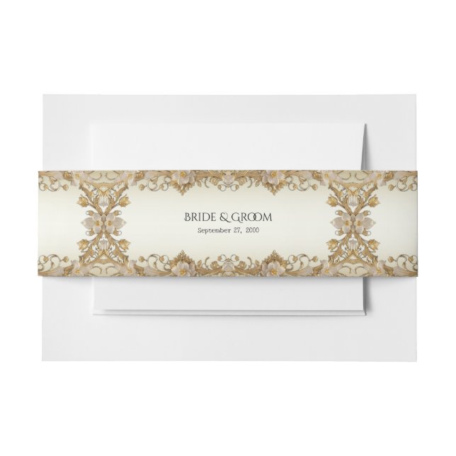 White Flowers Decorative Gold Belly Band Invitation Belly Band (Front Example)