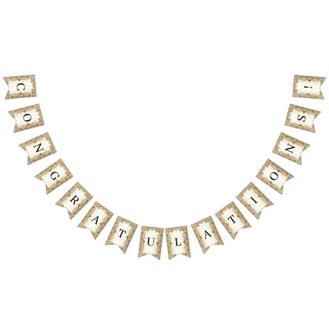 White Flowers Decorative Gold Bunting Flag (All)