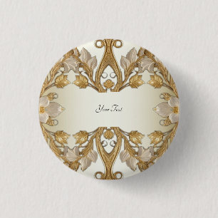 White Flowers Decorative Gold Button