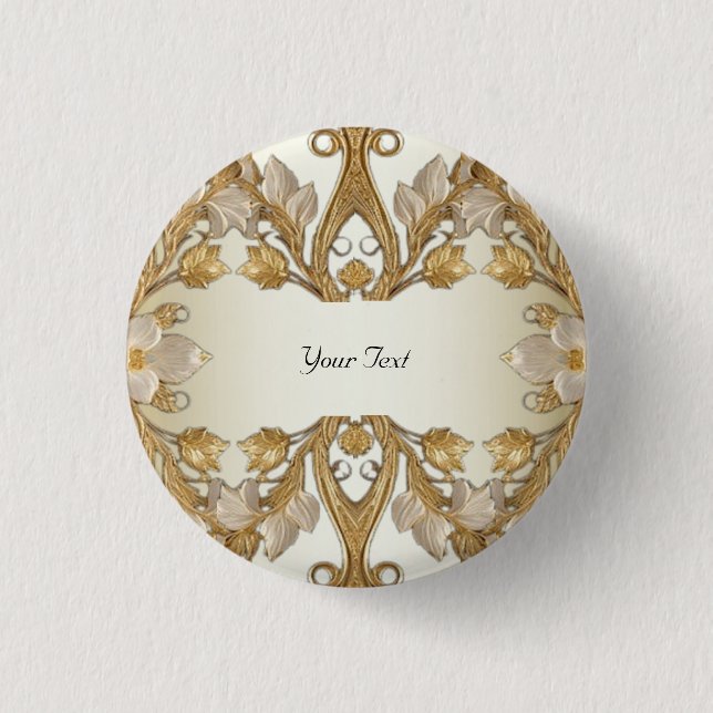 White Flowers Decorative Gold Button (Front)