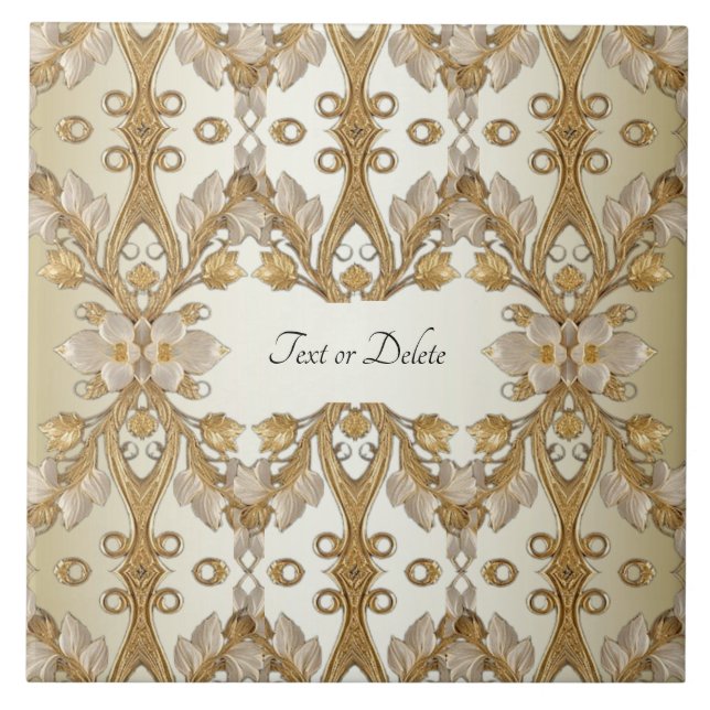 White Flowers Decorative Gold Ceramic Tile (Front)
