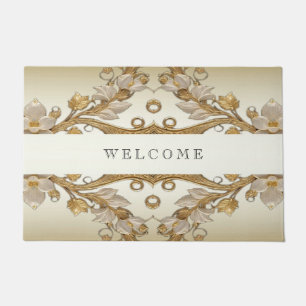 White Flowers Decorative Gold Doormat