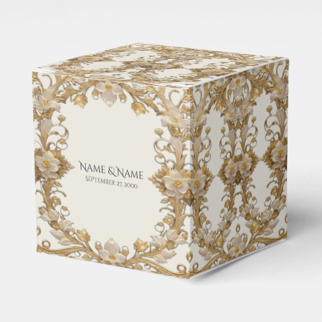 White Flowers Decorative Gold Favour Box (Front Side)
