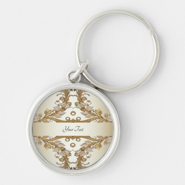 White Flowers Decorative Gold Keychain (Front)