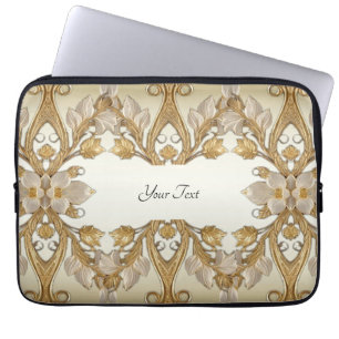 White Flowers Decorative Gold Laptop Sleeve