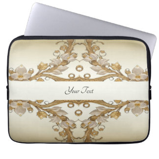 White Flowers Decorative Gold Laptop Sleeve
