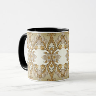 White Flowers Decorative Gold Mug