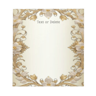 White Flowers Decorative Gold Notepad