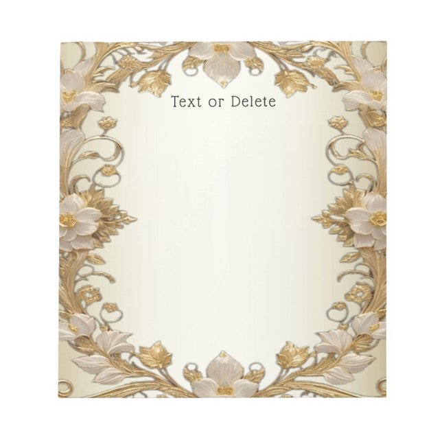 White Flowers Decorative Gold Notepad (Front)