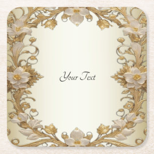 White Flowers Decorative Gold Paper Coaster