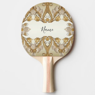 White Flowers Decorative Gold Ping Pong Paddle