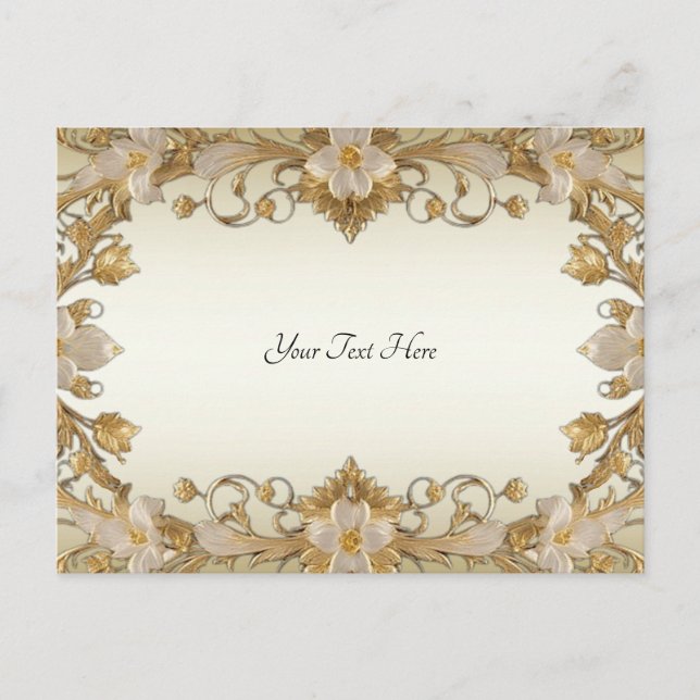 White Flowers Decorative Gold Postcard (Front)