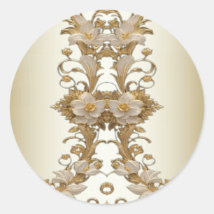 White Flowers Decorative Gold Seal Sticker