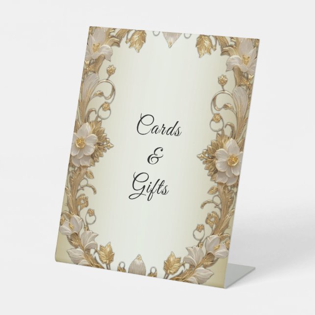 White Flowers Decorative Gold Tabletop Signs (Front)